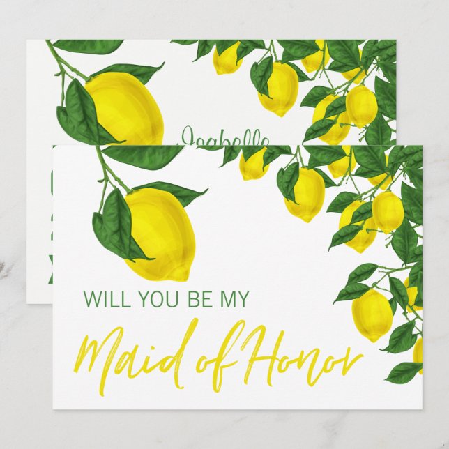 Invitación Lemon Summer ¿Serás mi empleada de honor? (Anverso / Reverso)