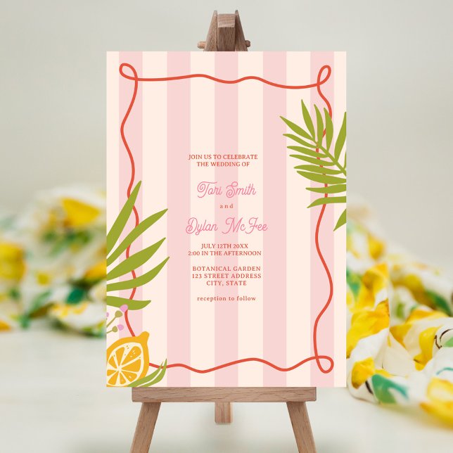 Invitación Lemon Swirl Boda de paletas de rayas rosadas (Subido por el creador)