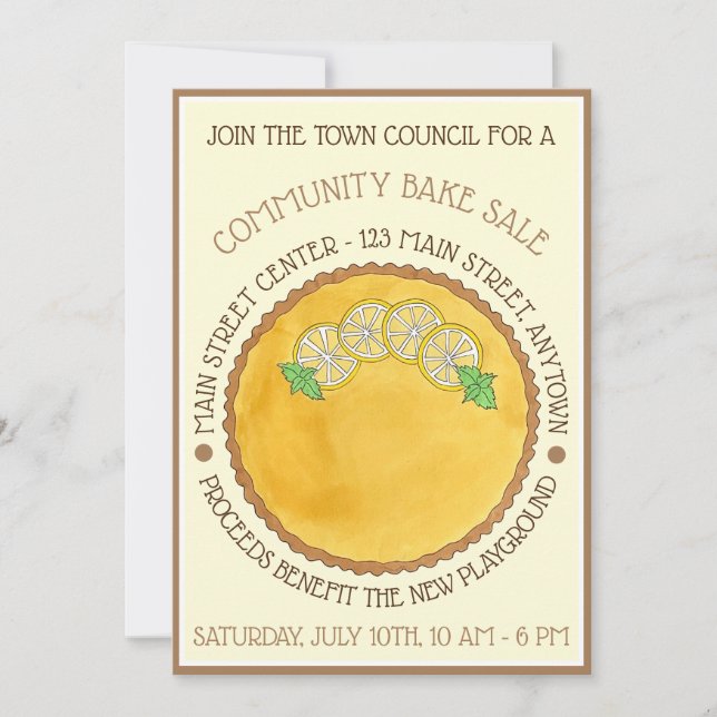 Invitación Lemon Tart Tarte au Citron Baking Bake Sale Pi Day (Anverso)