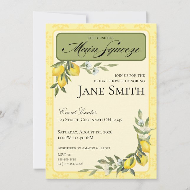 Invitación Lemon Themed Bridal Shower Invitation (Anverso)