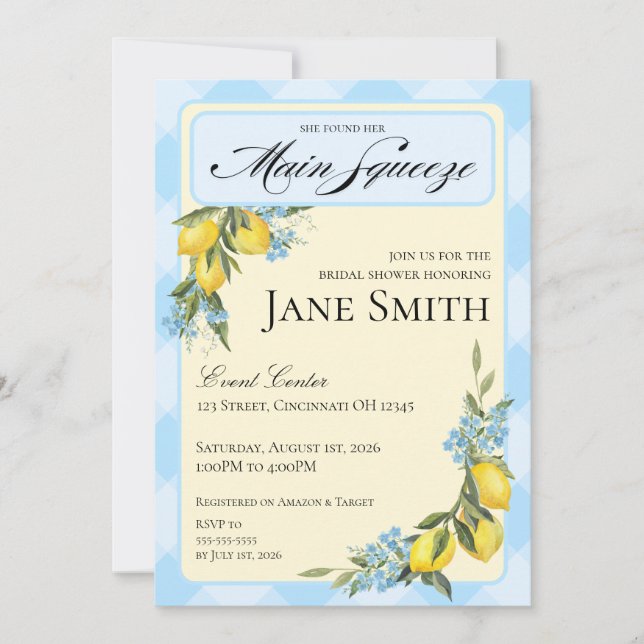 Invitación Lemon Themed Bridal Shower Invitation (Anverso)