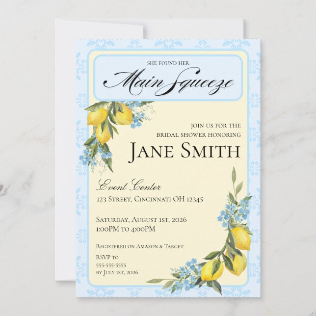 Invitación Lemon Themed Bridal Shower Invitation (Anverso)