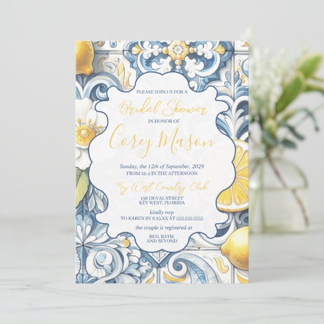 Invitación Lemon Tile Bridal Shower (Anverso de pie)