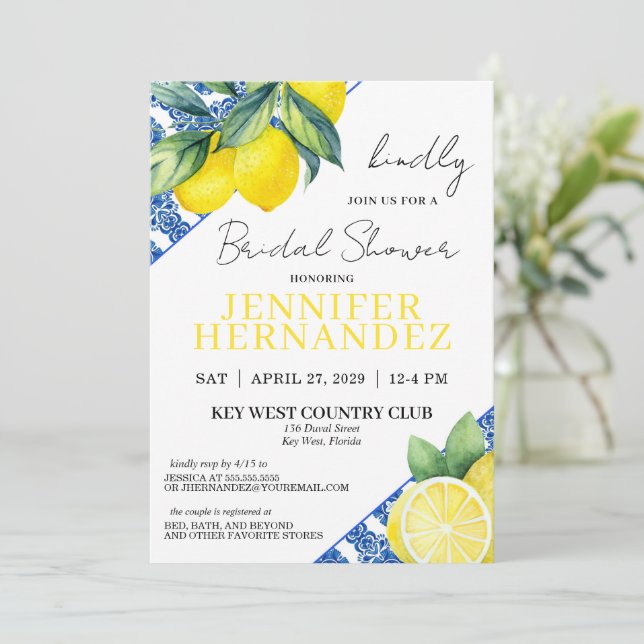 Invitación Lemon Tile Bridal Shower (Anverso de pie)