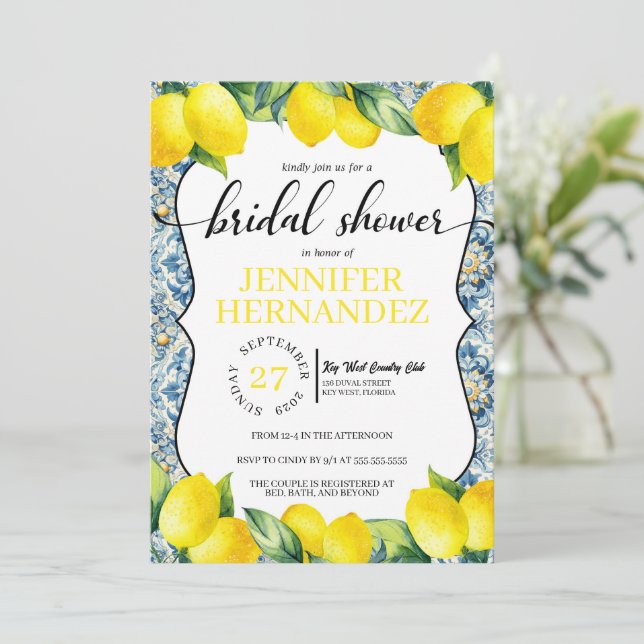 Invitación Lemon Tile Bridal Shower (Anverso de pie)