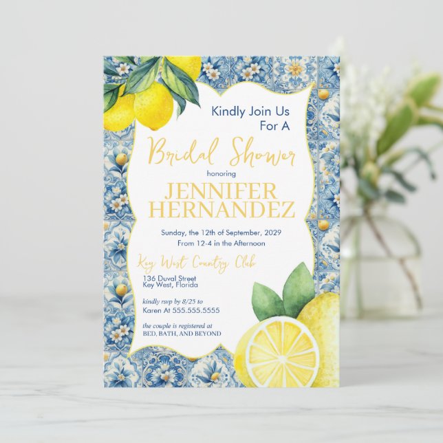 Invitación Lemon Tile Bridal Shower (Anverso de pie)