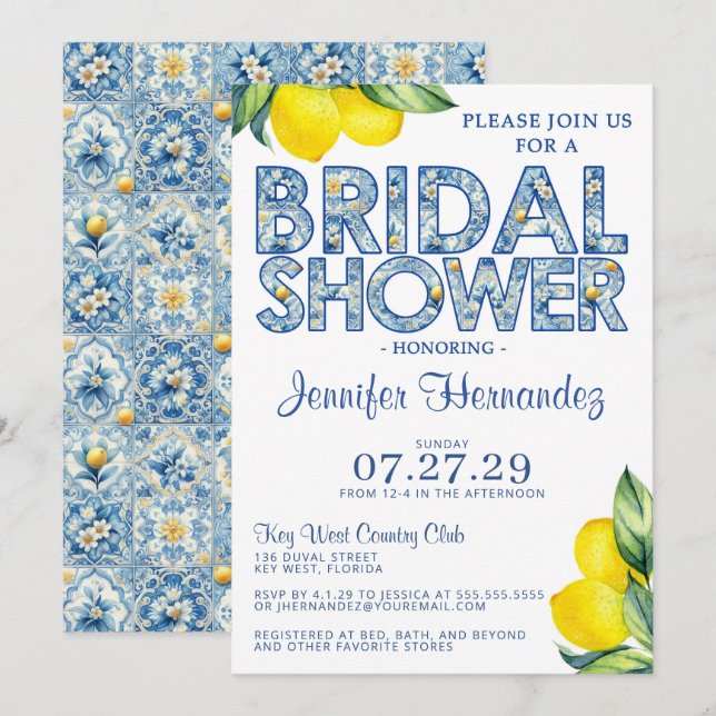 Invitación Lemon Tile Bridal Shower (Anverso / Reverso)