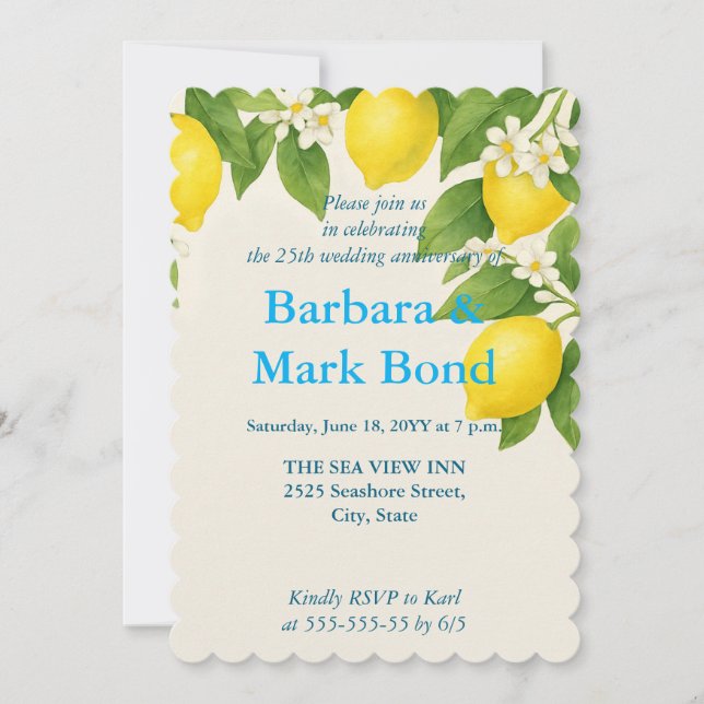 Invitación Lemon Watercolor 25° Aniversario Boda (Anverso)