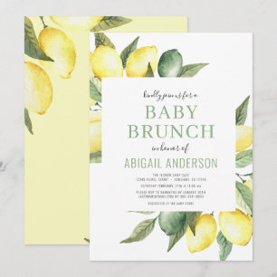 Invitación Lemon Watercolor Citrus Moderno Baby Brunch