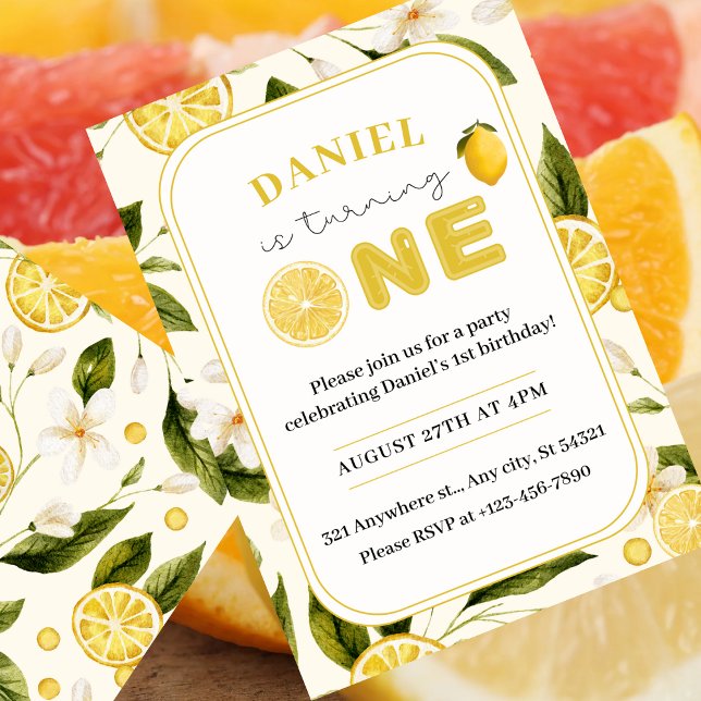 Invitación Lemon Watercolor Primer Fiesta de Cumpleaños (Subido por el creador)
