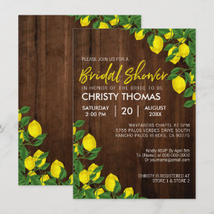 Invitación Lemon Watercolor Rústico Madera Bridal Ducha