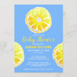 Invitación Lemon Watercolor Slices Blue Baby Shower