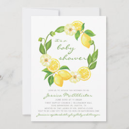 Invitación Lemon Watercolor Wreath Citrus Stripe Baby Shower