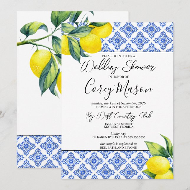 Invitación Lemon Wedding Shower (Anverso / Reverso)