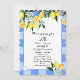 Invitación Lemon y Blue Gingham 50 cumpleaños