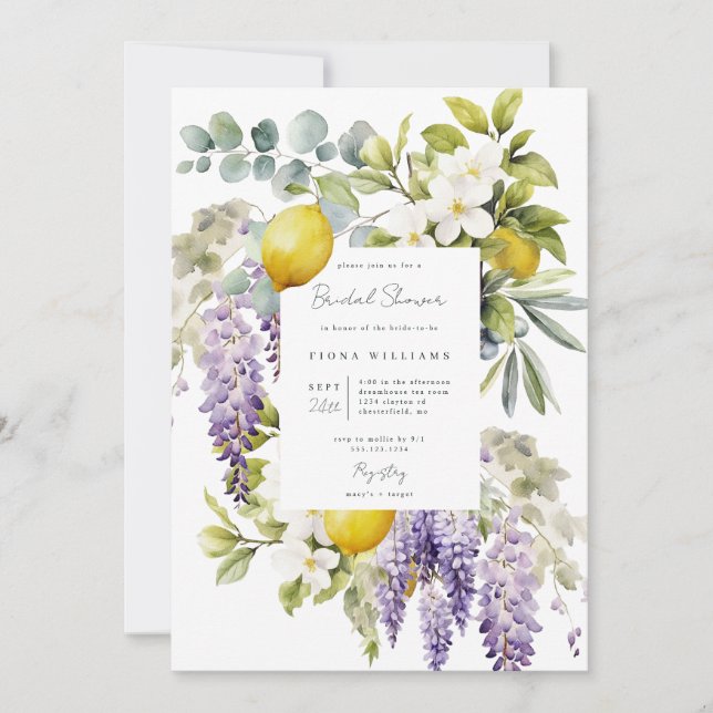 Invitación Lemon y Purple Bridal Shower (Anverso)