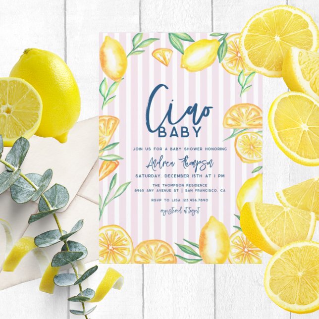 Invitación Lemon Yellow Citrus Retro Modern Baby Shower (Subido por el creador)