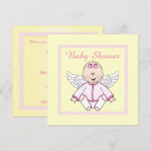 LEMON YELLOW PINK STRIPE ANGEL BABY SHOWER