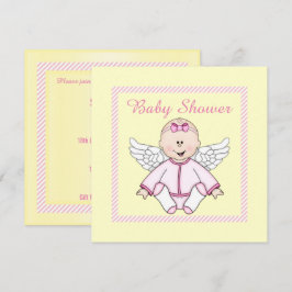 INVITACIÓN LEMON YELLOW PINK STRIPE ANGEL BABY SHOWER