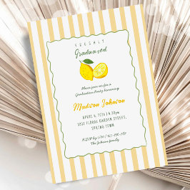 Invitación Lemon Yellow Stripe Chic Graduation Party