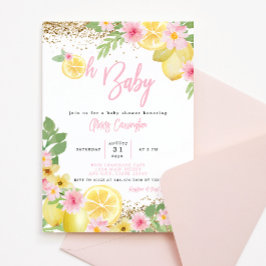 Invitación Lemonade Pink Floral Baby Shower