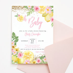 Invitación Lemonade Pink Floral Baby Shower