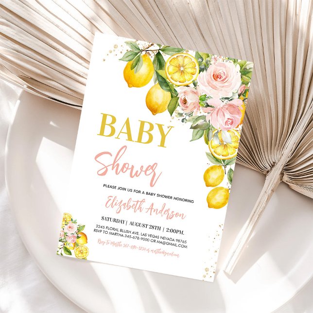 Invitación Lemonade Rosa Citrus Floral Baby Shower (Subido por el creador)