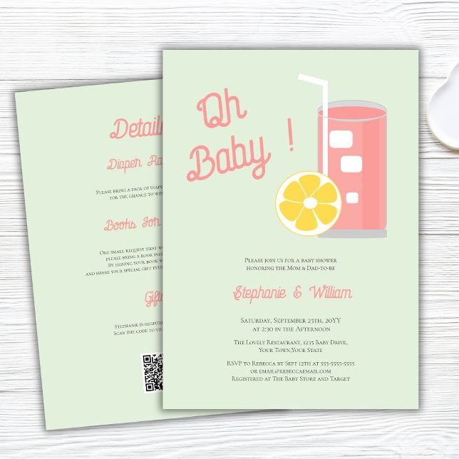 Invitación Lemonade rosa Oh Código QR moderno Baby Shower (Subido por el creador)