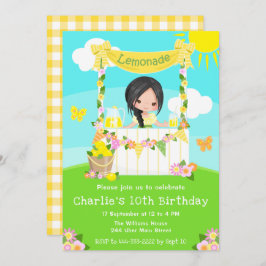Invitación Lemonade Stand Birday Black Hair Chica