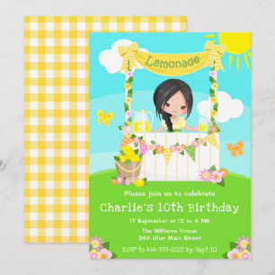 Invitación Lemonade Stand Birday Black Hair Chica