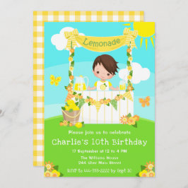 Invitación Lemonade Stand Birday Brown Hair Boy