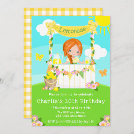 Invitación Lemonade Stand Birday Red Hair Chica