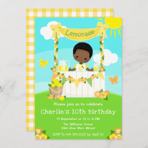 Invitación Lemonade Stand Birthday Dark Skin Boy