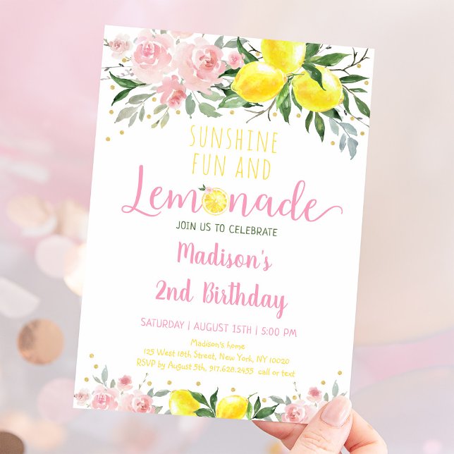 Invitación Lemonade Sunshine Pink Floral Cumpleaños (Subido por el creador)