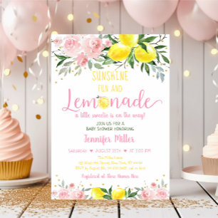 Invitación Lemonade Sunshine Pink Gold Floral Baby Shower