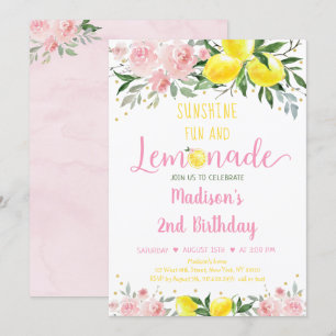 Invitación Lemonade Sunshine Pink Gold Floral Cumpleaños