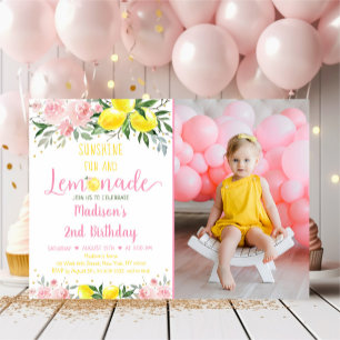 Invitación Lemonade Sunshine Pink Gold Floral Cumpleaños