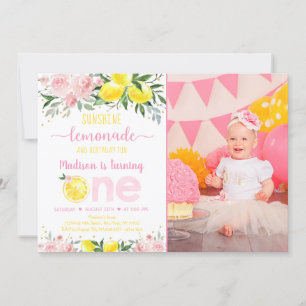 Invitación Lemonade Sunshine Pink Gold Floral Primer cumpleañ