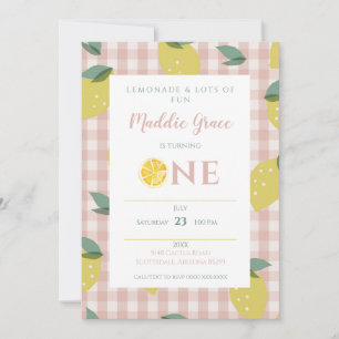 Invitación Lemonade Sunshine Pink Plaid First Birday Invita