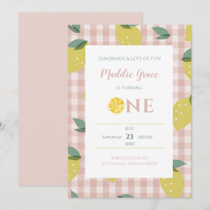 Invitación Lemonade Sunshine Pink Plaid First Cumpleaños