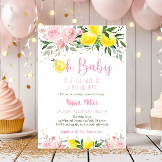 Invitación Lemonade Sweetie Pink Floral Baby Shower (Subido por el creador)