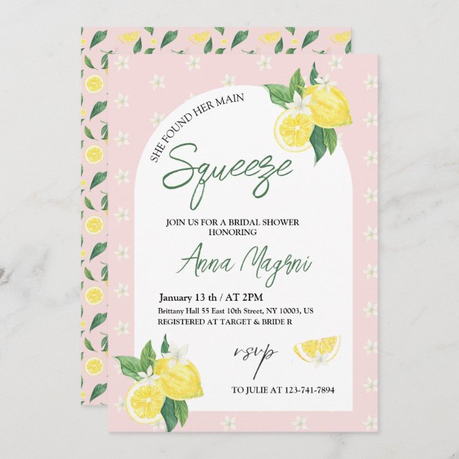 Invitación Lemonella Encontró a su Amor Bridal Shower (Anverso / Reverso)