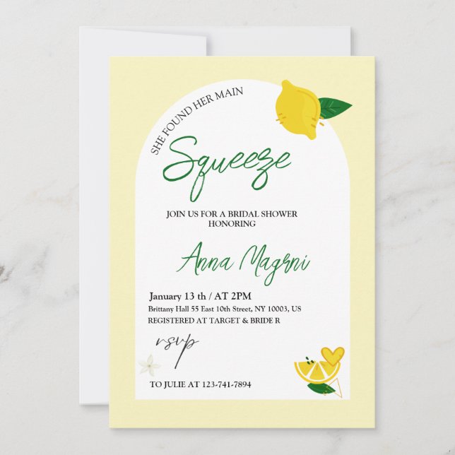 Invitación Lemonella Encontró su Despedida de Soltera Fiesta  (Anverso)