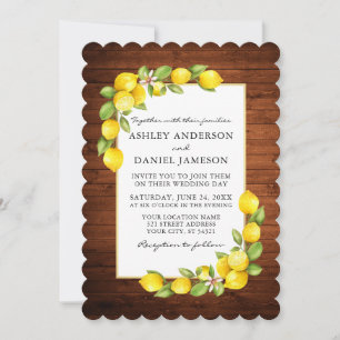Invitación Lemones acuarela y Boda de madera verde