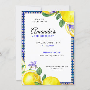 Invitación Lemones acuarelas con 40 cumpleaños mediterráneo