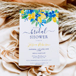 Invitación Lemones amarillos azules acuarela floral ducha de<br><div class="desc">Moderna y brillante acuarela floral de color botánico con ducha de novia con limones azules,  verdes y amarillos color de agua ,  un arreglo floral vibrante con y elegante y moderno tipo de letra de escritura,  perfecto para el brunch o almuerzo de novia al estilo italiano europeo.</div>