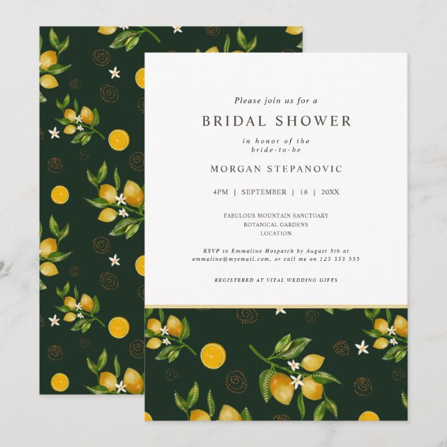 Invitación Lémones amarillos y ducha de novia verde (Anverso / Reverso)