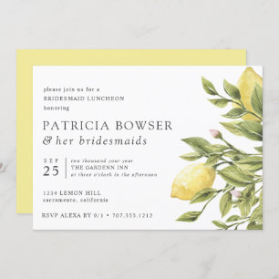 Invitación Lemones amarillos y hojas Novia Luncheon
