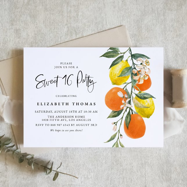 Invitación Lemones botánicos y Naranjas Garland Sweet 16 (Subido por el creador)