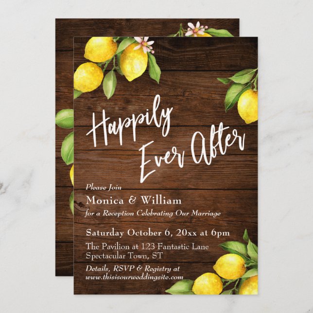 Invitación Lemones de acuarela de madera rústica felices para (Anverso / Reverso)
